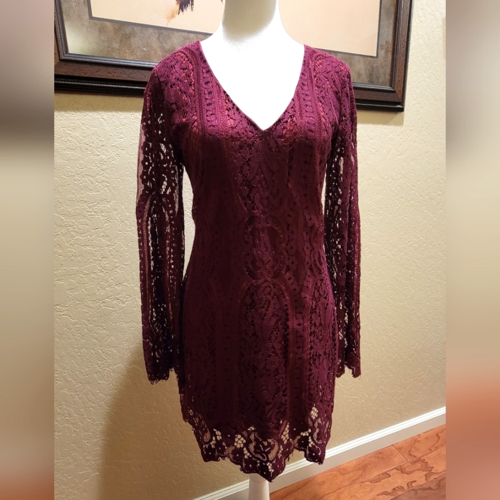 % Maroon Lacey Dress - Size S